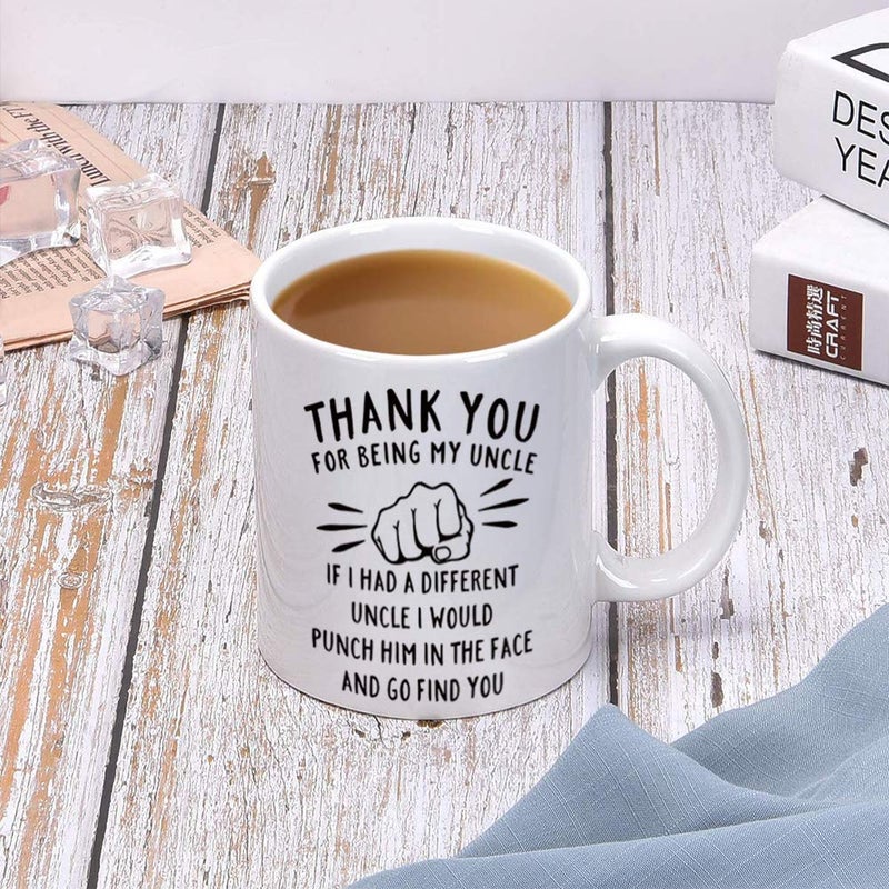 DQG CVT Best Uncle Gift - Thank You for Being My Uncle Funny Coffee Mug - Gag Gifts For Uncles - Cool Fathers Day Birthday Christmas Gift Ideas From Niece Nephew - Uncle's Novelty Tea Cup 11oz White - Image 4